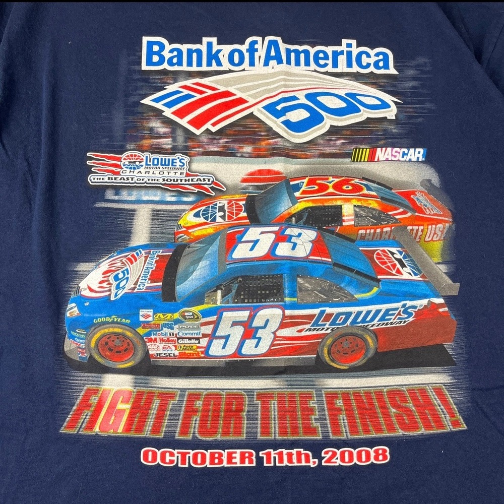 NACAR Chase Authentics T Shirt Mens 2XL Blue Bank of America 500 Racing 2008